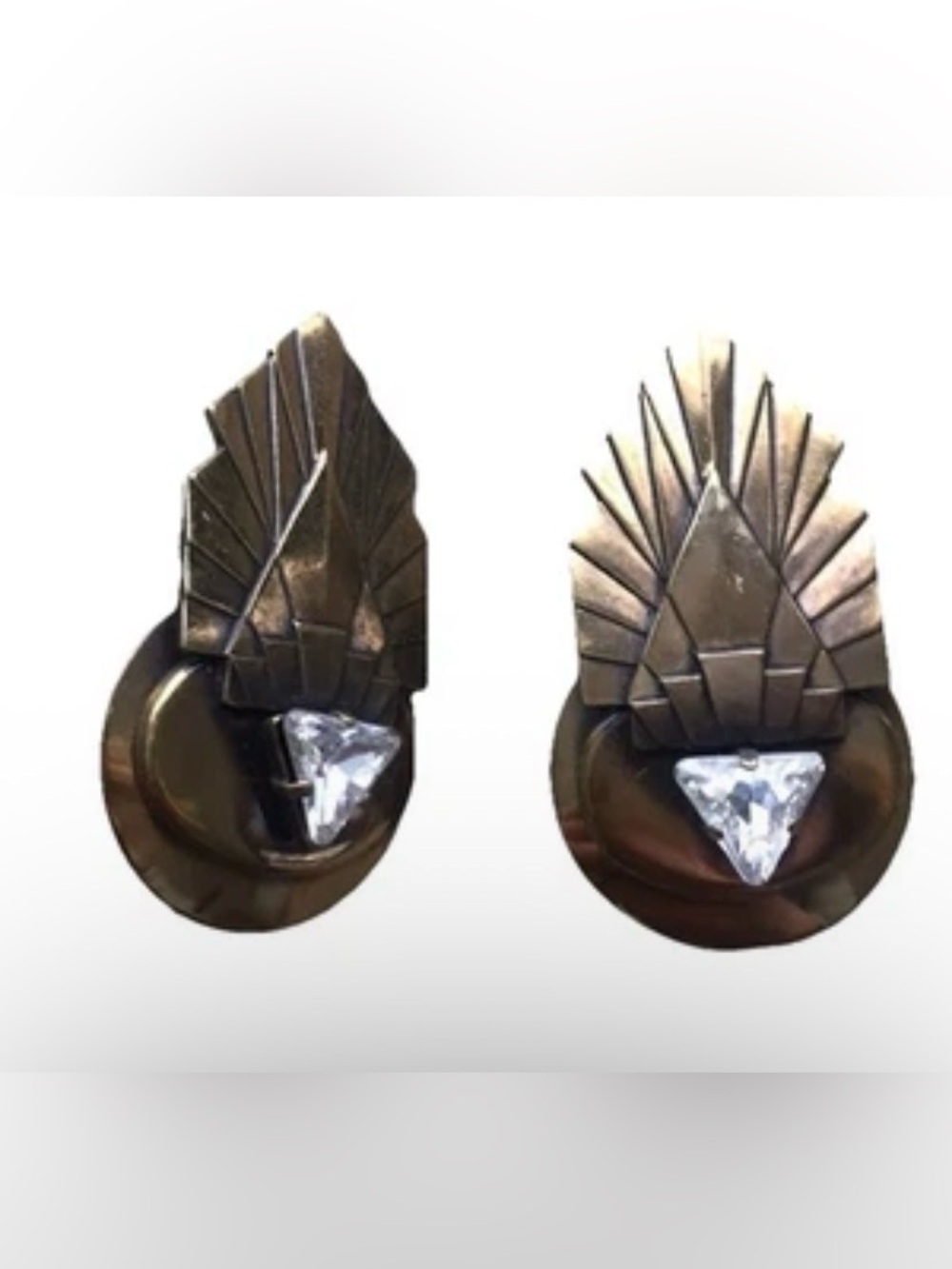 Ermani Bulatti Art Deco Bronze Rhinestone Statement Earrings for Pierced Ears